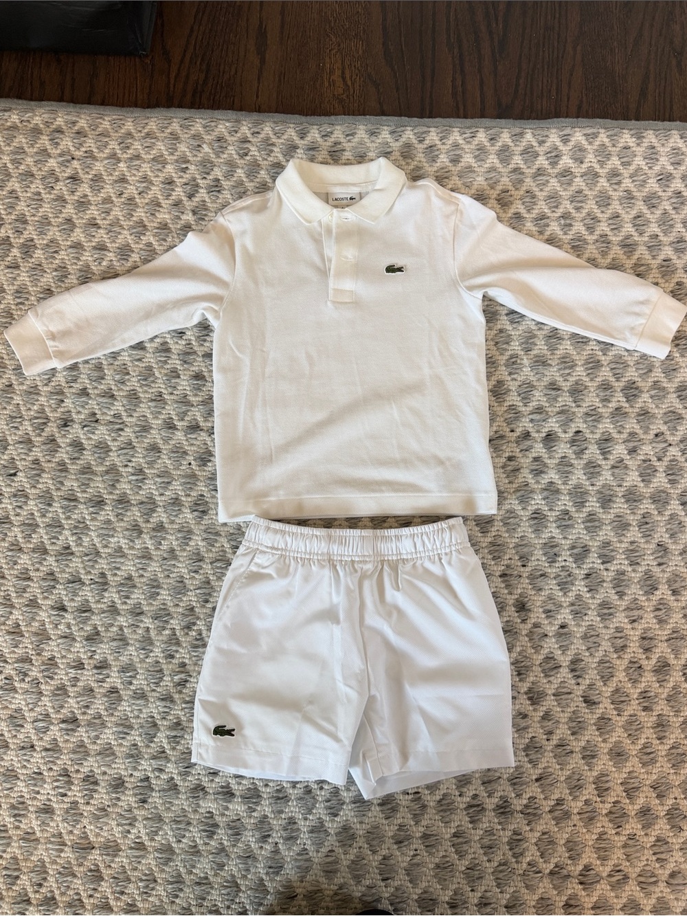 Lacoste White Long-Sleeve Polo Top and White Shorts Set
